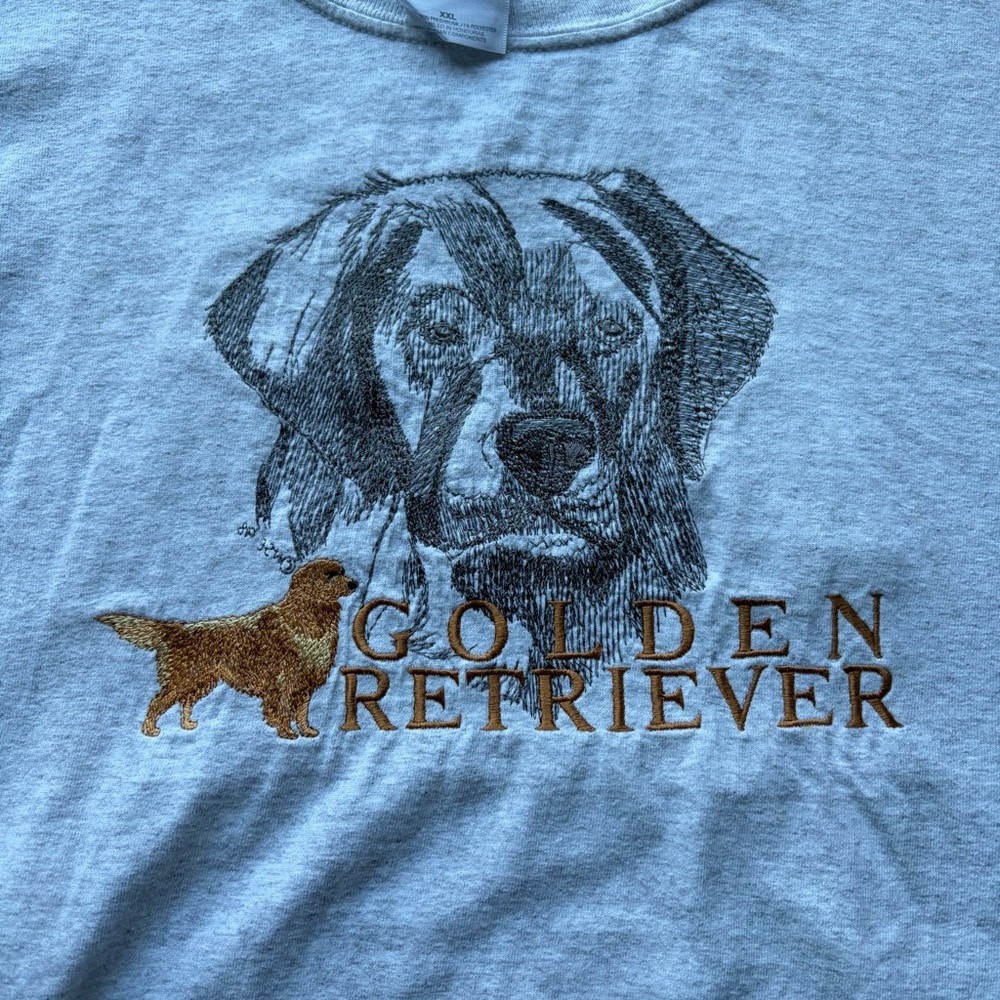 Vintage Gray Golden Retriever Dog Embroidered T-Shirt 90’s 2000’s Men’s Size XXL